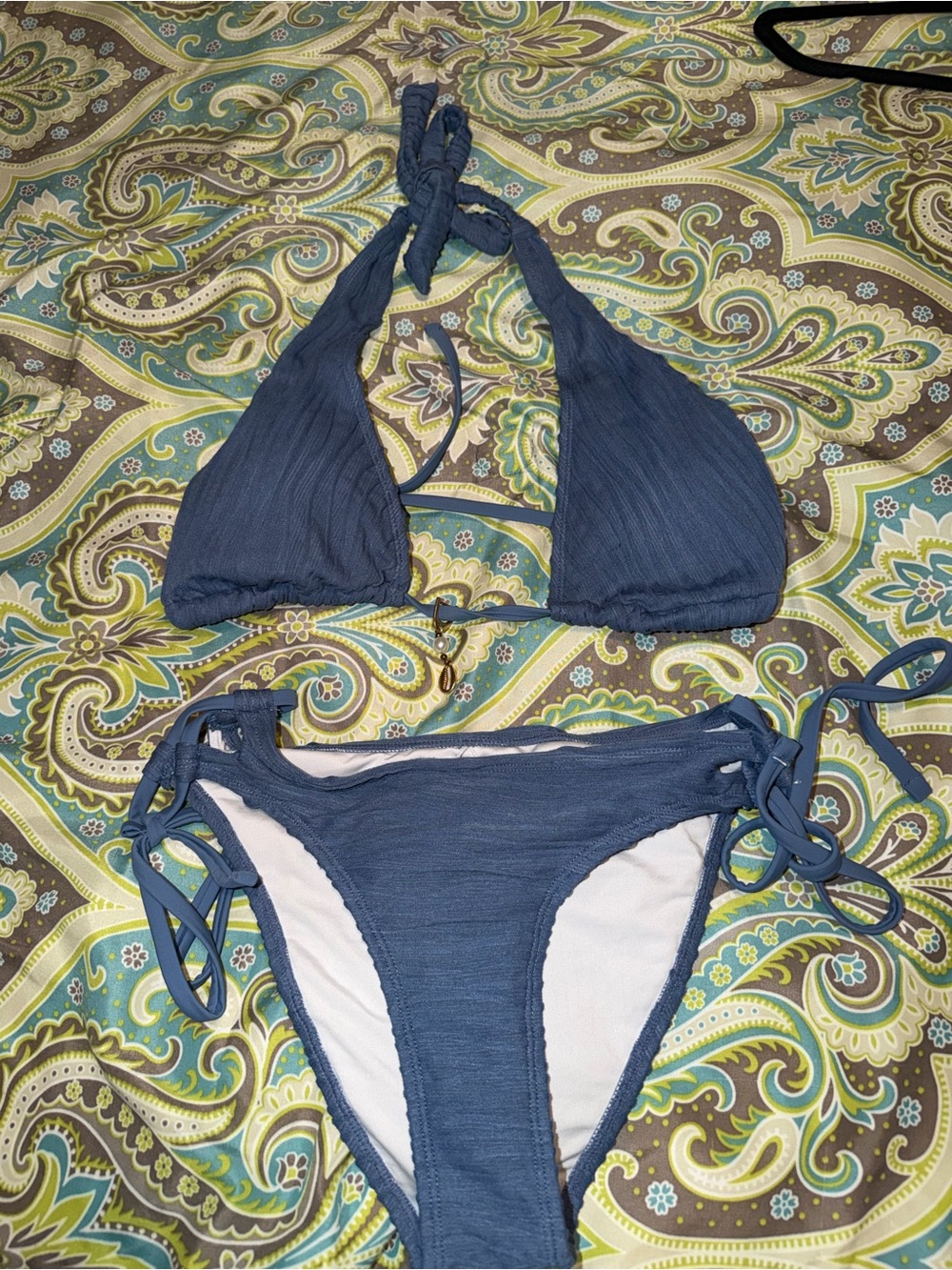 Cupshe Navy Blue Textured Tie-Side Bikini Set